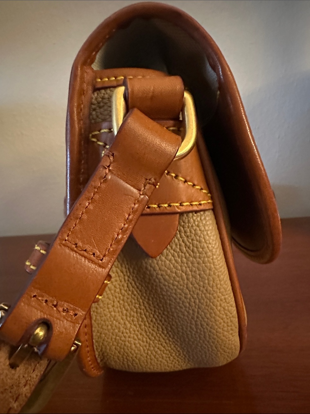 Dooney & Bourke Beige and Tan Pebbled Leather Crossbody Bag - Picture 8 of 10